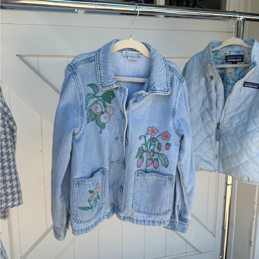 Stella McCartney Blue Jean Jacket with Floral Embroidery